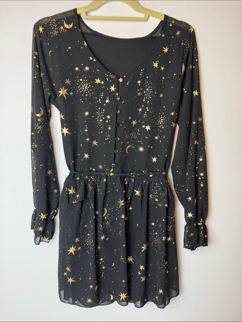 Whimsigoth Y2K Black Dress Long Sleeve Sheer Ruffle Ethereal Celestial Fairy